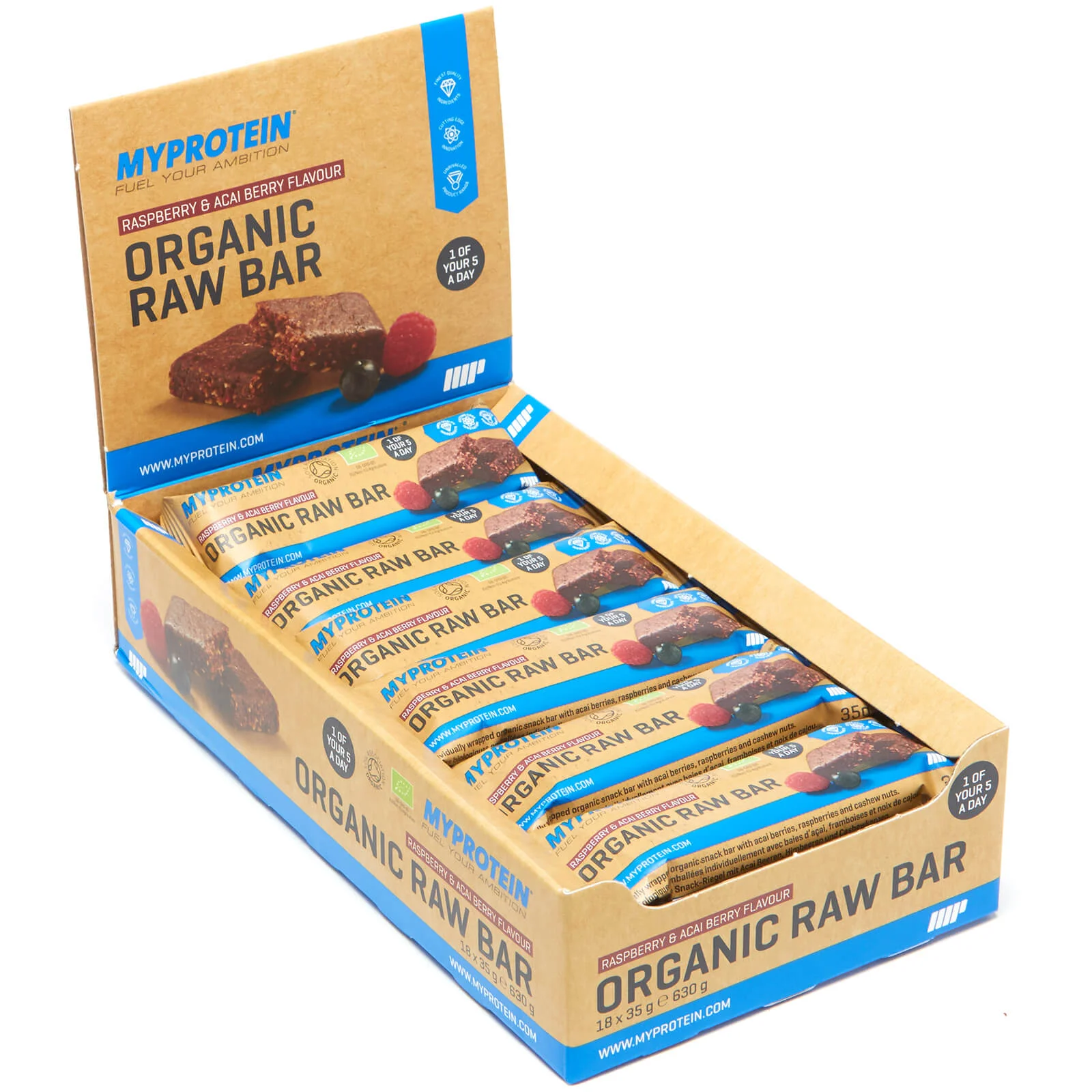 Organic Raw Bar - 18 x 35g - Organic Raspberry & Acai Berry Image 1