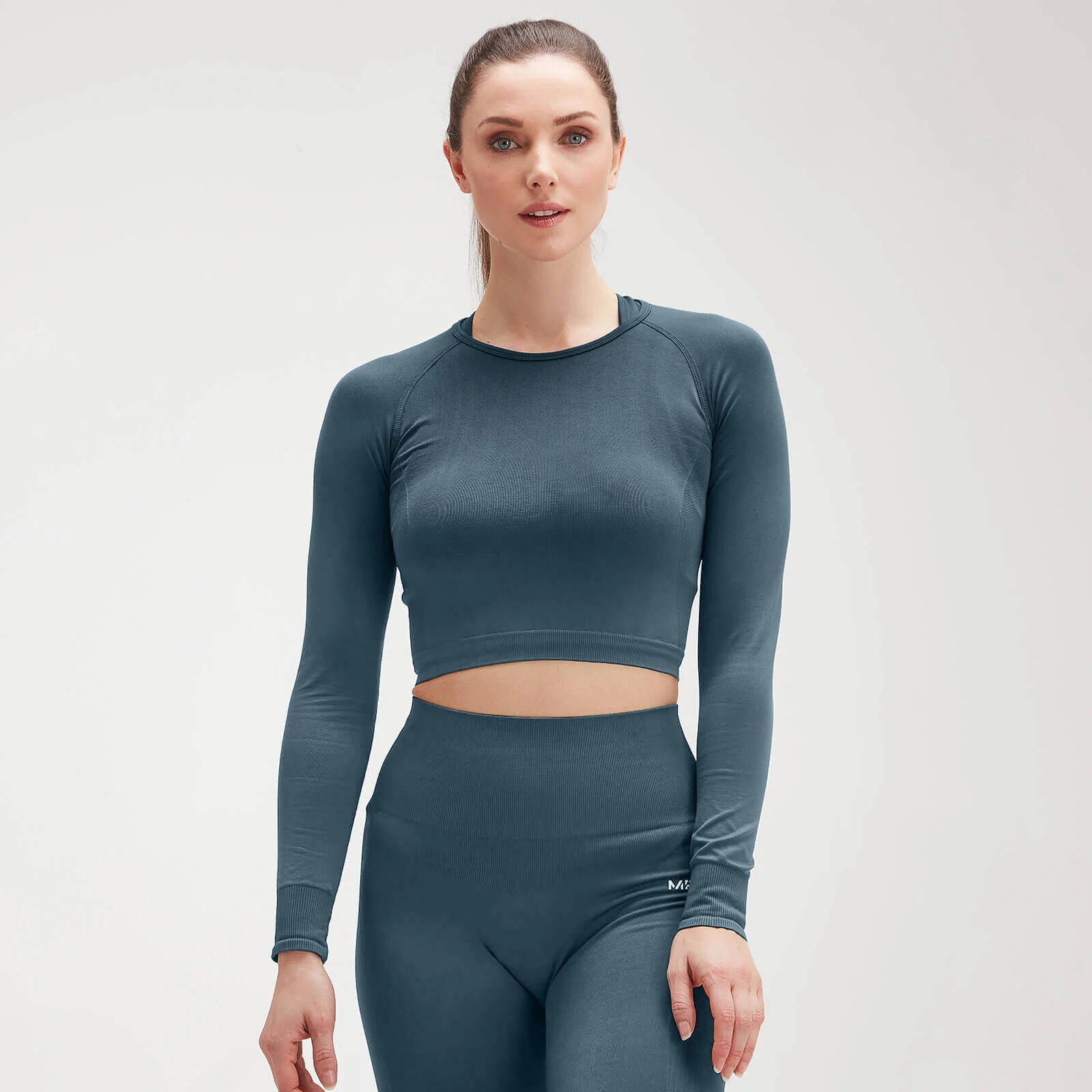 MP Women's Shape Seamless Ultra Long Sleeve Crop Top - Deep Sea Blue - XXS Image 1