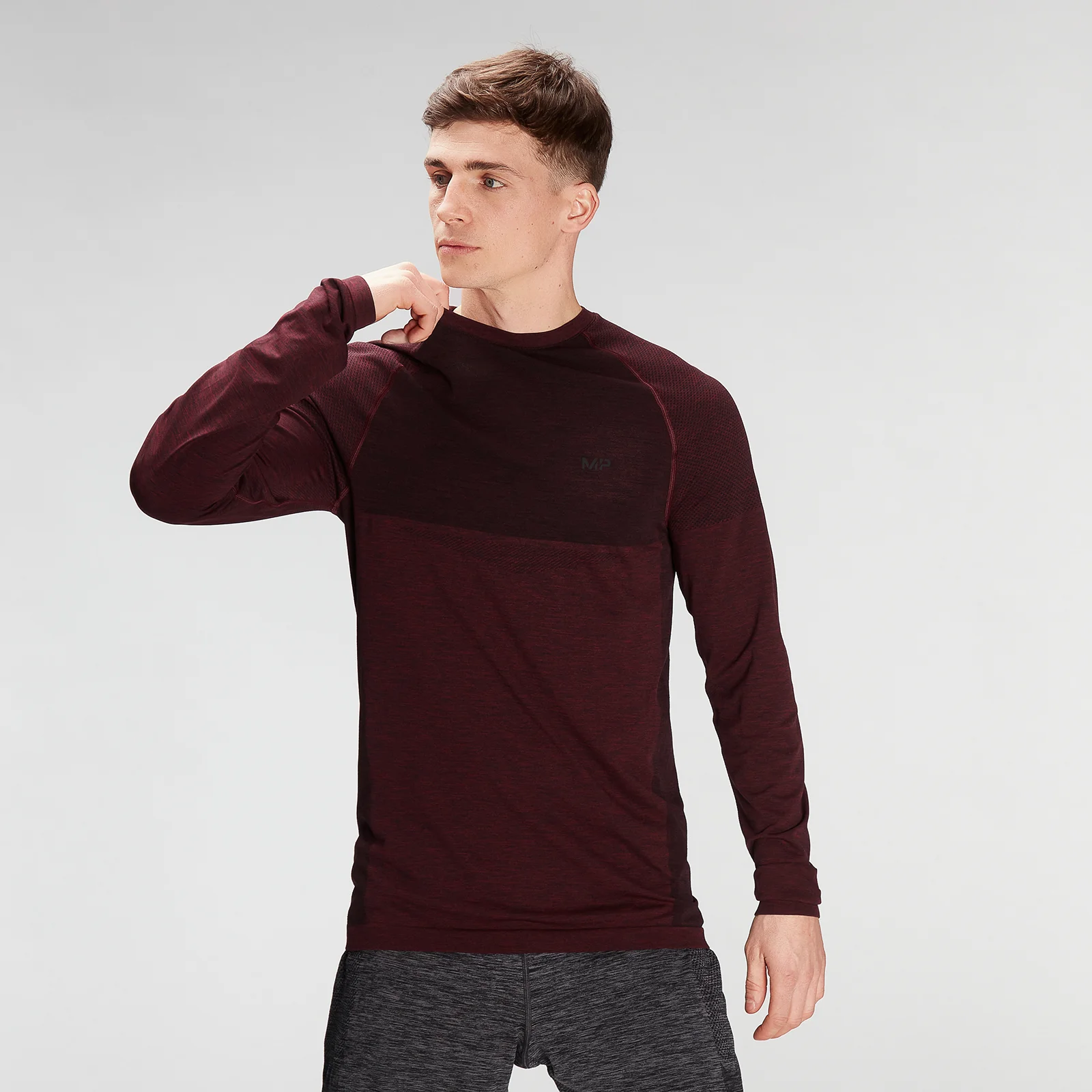 MP Men's Essential Seamless Long Sleeve Top- Washed Oxblood Marl - XXS Image 1