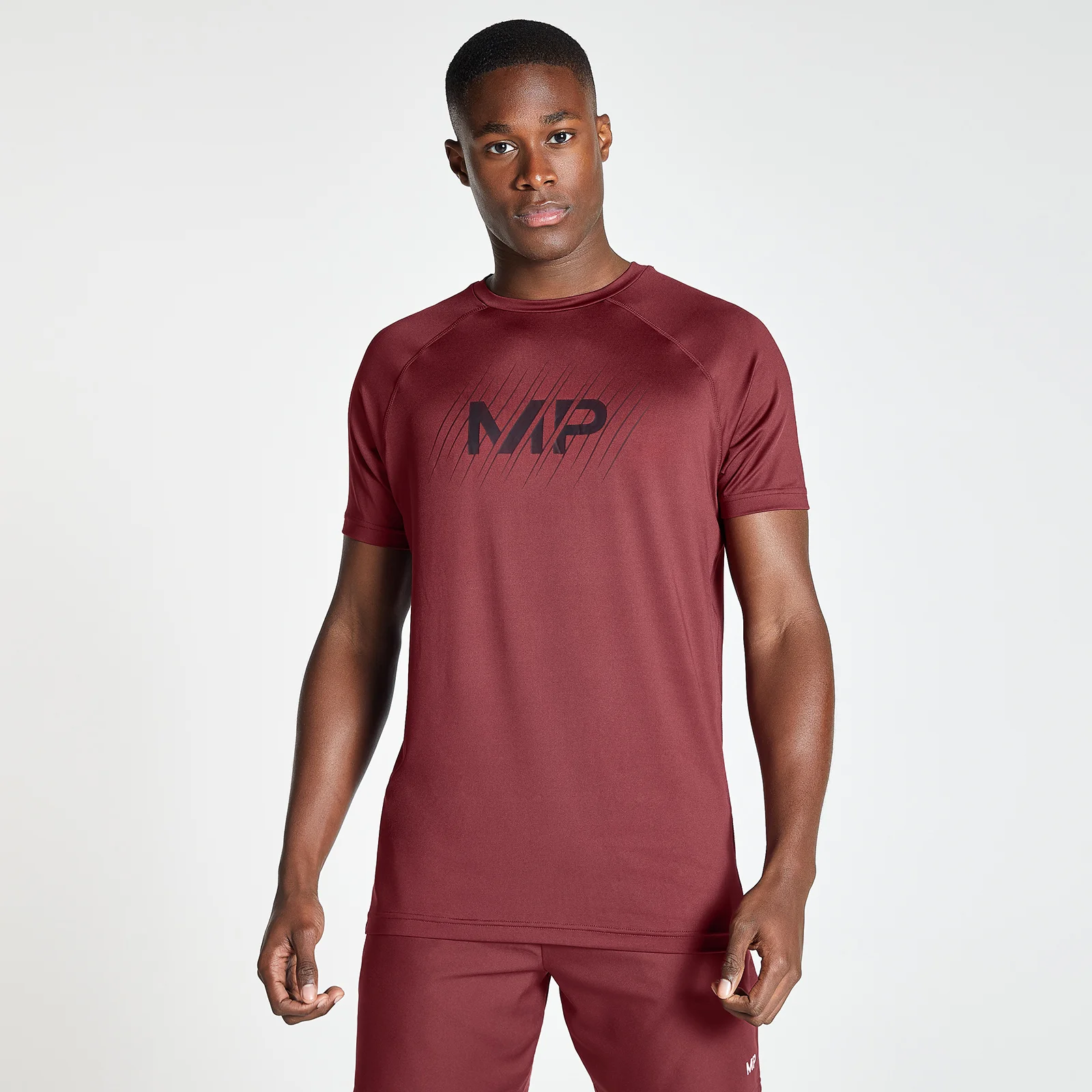 MP Men's Linear Line Graphic Essentials Training Short Sleeve T-Shirt - Dark Red - XXS Image 1