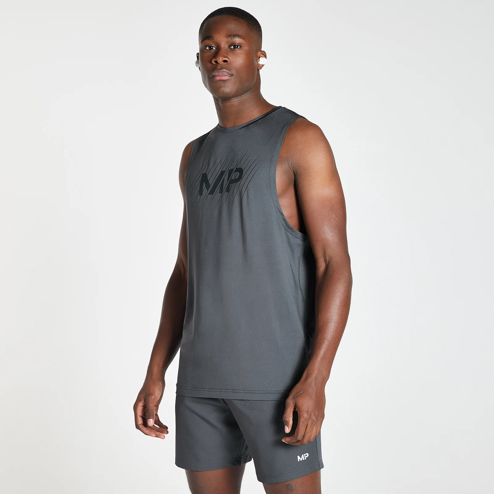 MP Men's Linear Line Graphic Essentials Training Tank Top - Gun Metal - XS Image 1