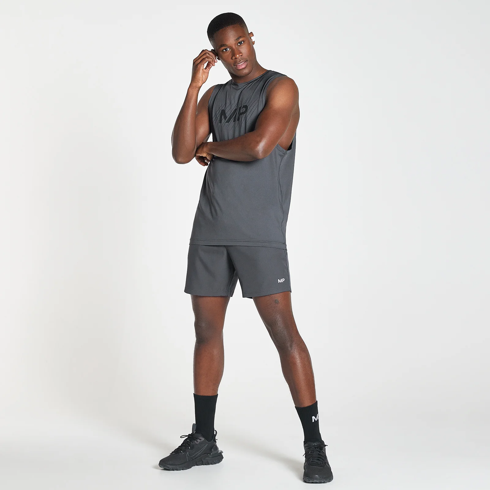 MP Men's Linear Line Graphic Essentials Training Tank Top - Gun Metal - XS Image 2