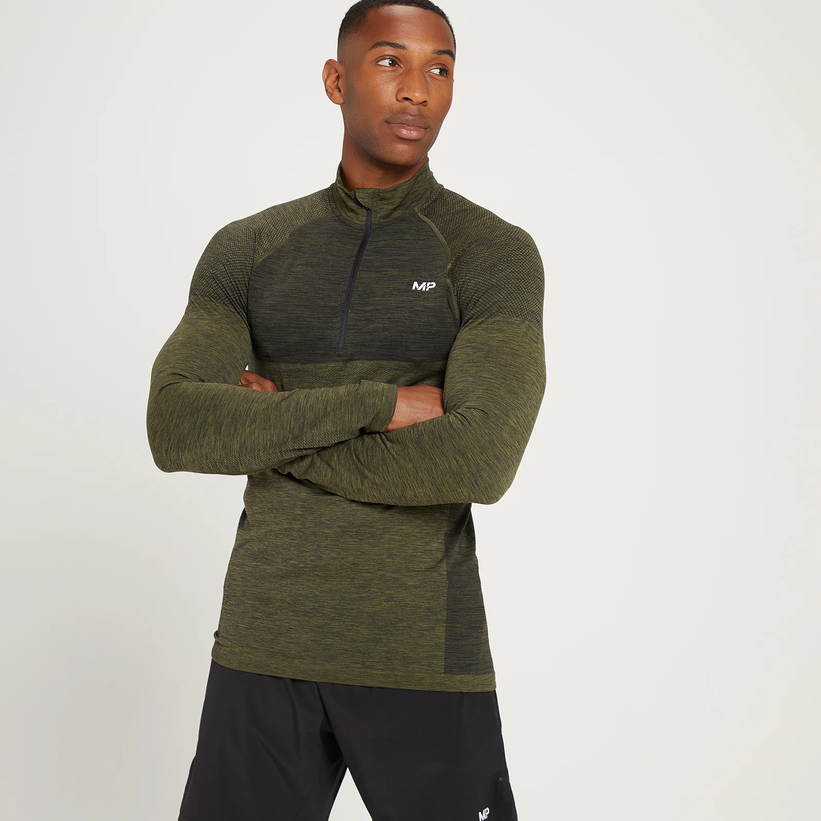 MP Men's Seamless 1/4 Zip - Dark Olive Marl - XS Image 1
