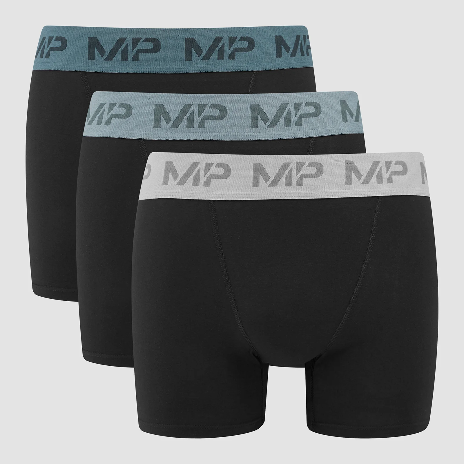 MP Men's Coloured waistband Boxers (3 Pack) Black/Smoke Blue/Pebble Blue/Dusk Grey - XXS Image 1
