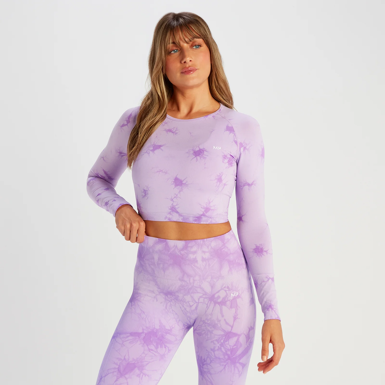 MP Women's Shape Seamless Long Sleeve Crop T-Shirt - Purple Tie Dye - XS Image 1
