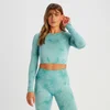 MP Women's Shape Seamless Long Sleeve Crop T-Shirt - Dusk Blue Tie Dye