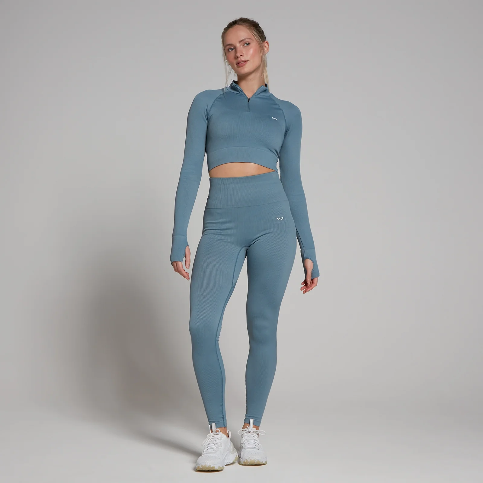 MP Women's Tempo Rib Seamless Crop 1/4 Zip - Graphine Blue - XS Image 3