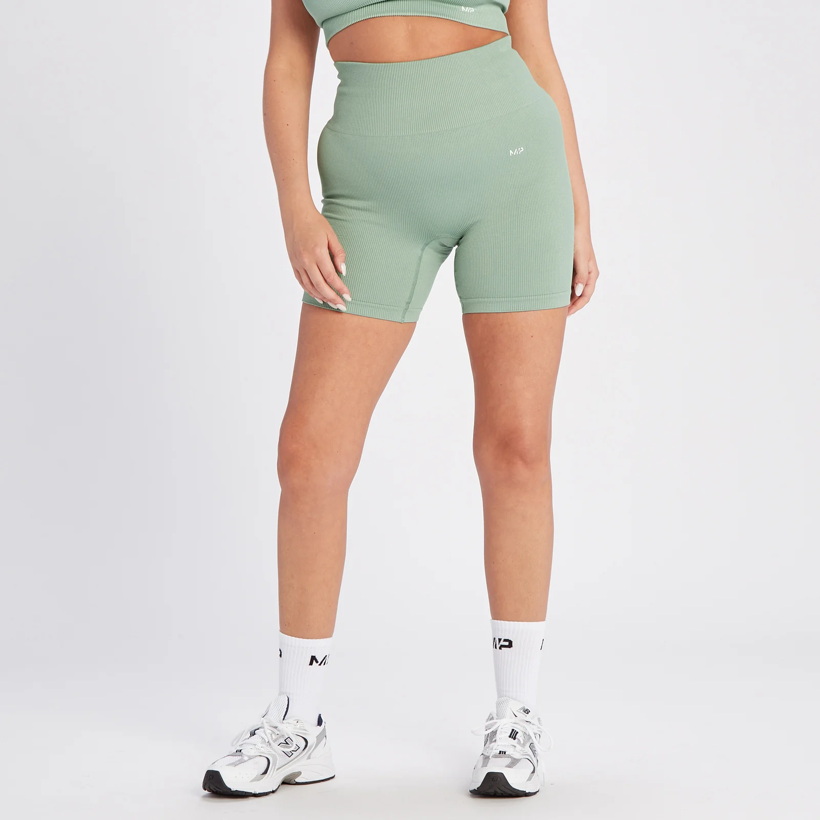 MP Women's Tempo Rib Seamless Shorts - Sage Grey - XS Image 1