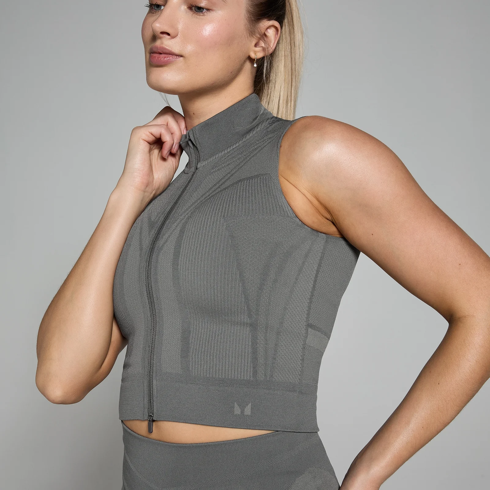 MP Women's Tempo Ultra Geometric Seamless Zip Tank Top - Carbon - XS Image 1