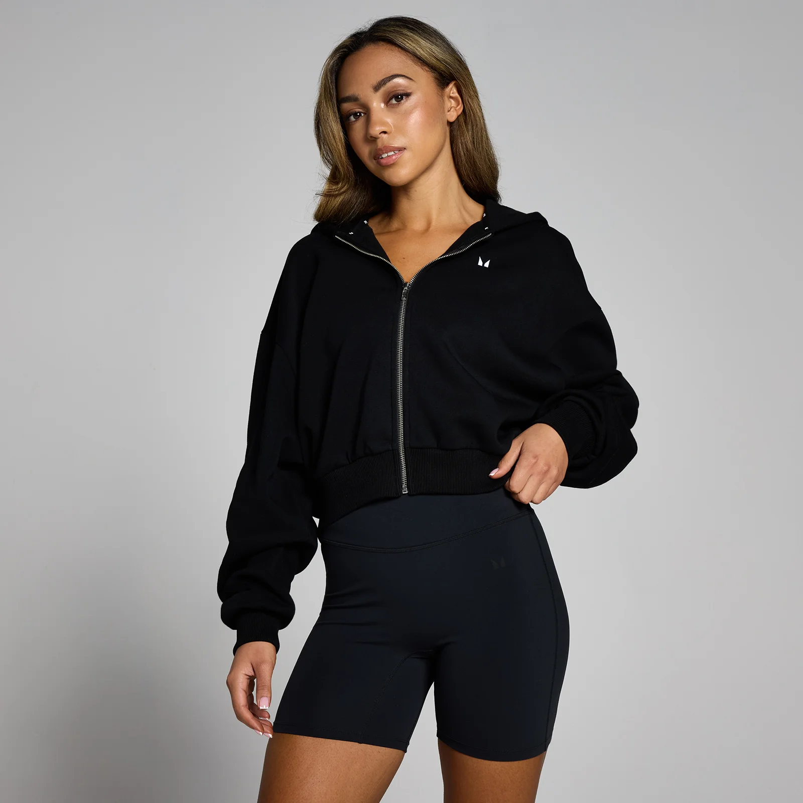 MP Women's Basics Zip Through Cropped Hoodie - Black - XL Image 1