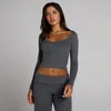 MP Women's V-Neck Ribbed Long Sleeve Top - Robust Grey