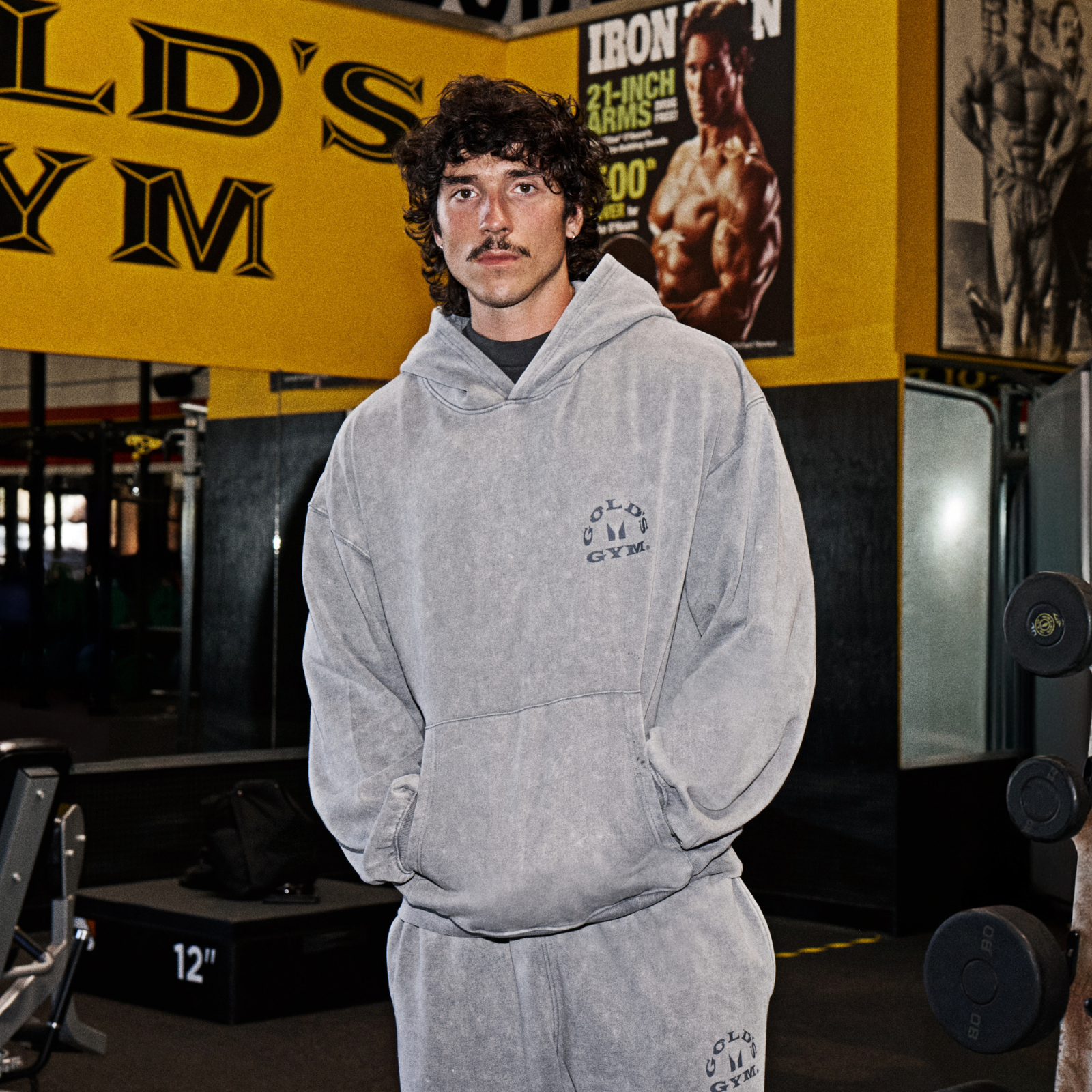 MP X Gold's Men's Washed Graphic Oversized Hoodie - Steel Blue - S Image 1